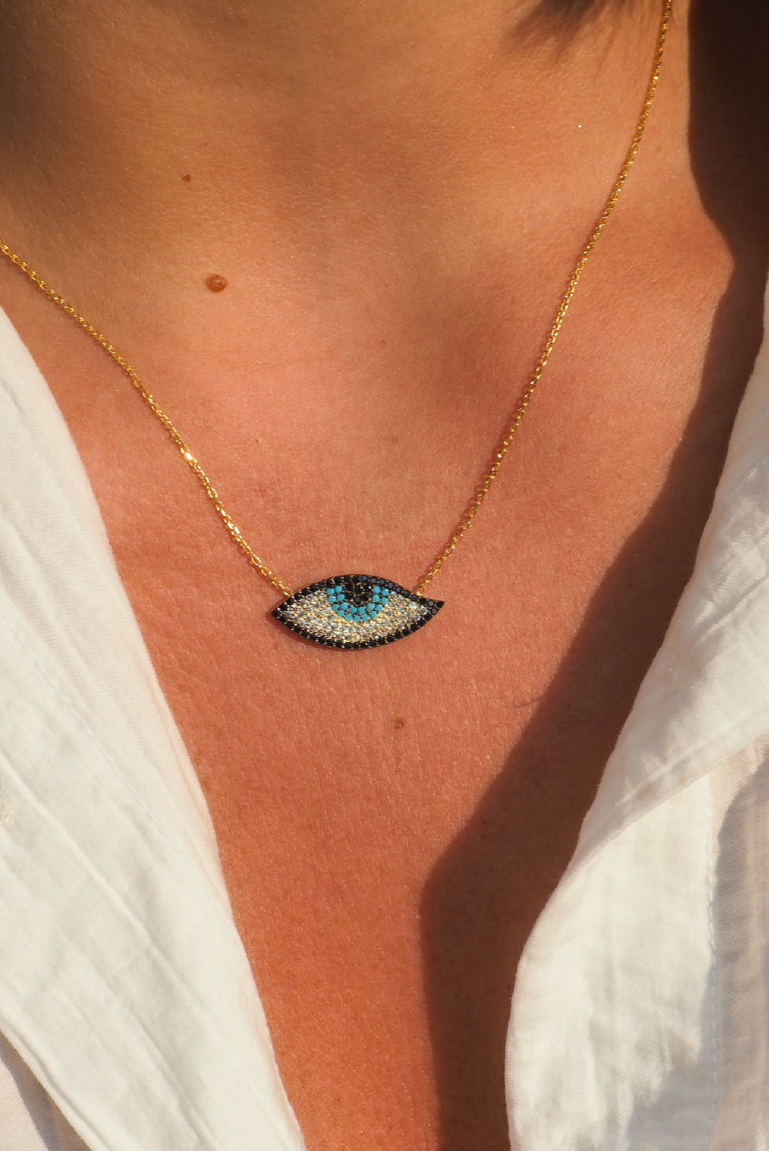 Selini Classic. 14K Gold Plated Sterling Silver. Evil Eye Necklace. Greek Jewelry. 
