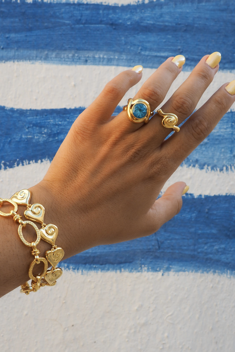 Made in Greece. Fine 925 Silver with 18k Gold Plating. Blue Mineral Topaz Stone. Statement Ring. 