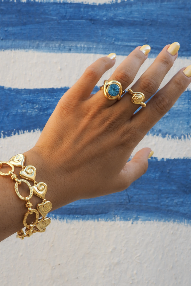 Made in Greece. Fine 925 Silver with 18k Gold Plating. Blue Mineral Topaz Stone. Statement Ring. 