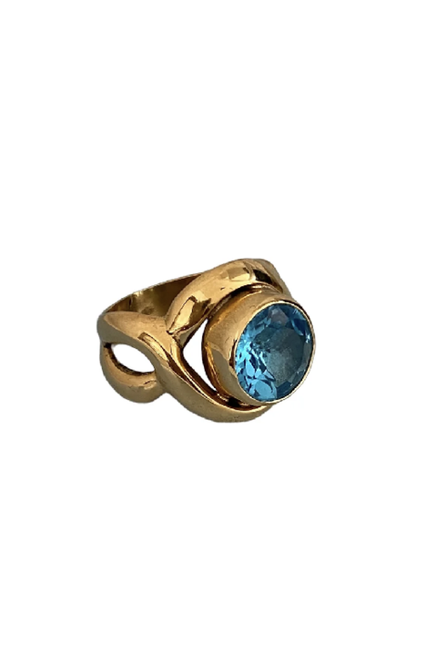 Made in Greece. Fine 925 Silver with 18k Gold Plating. Blue Mineral Topaz Stone. Statement Ring. 