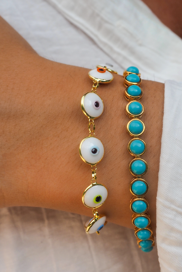 Selini Classic. 14K Gold Plated Sterling Silver or Sterling Silver. Evil Eye Bracelet. Greek Culture Jewelry. 