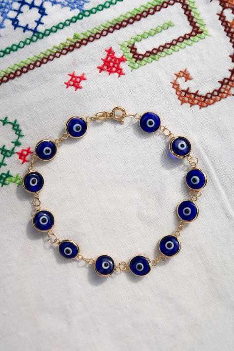 Selini Classic. 14K Gold Plated Sterling Silver or Sterling Silver. Evil Eye Bracelet. Greek Culture Jewelry. 