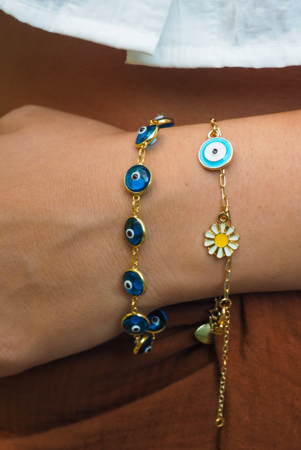 Selini Classic. 14K Gold Plated Sterling Silver or Sterling Silver. Evil Eye Bracelet. Greek Culture Jewelry. 