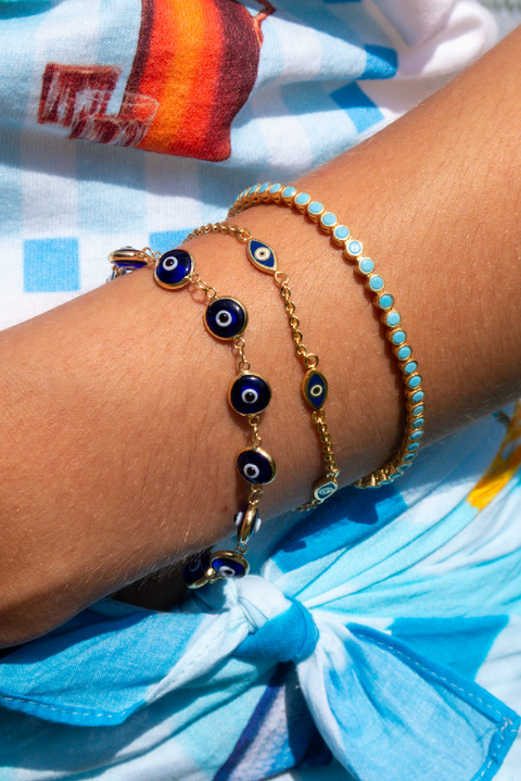 Selini Classic. 14K Gold Plated Sterling Silver or Sterling Silver. Evil Eye Bracelet. Greek Culture Jewelry. 