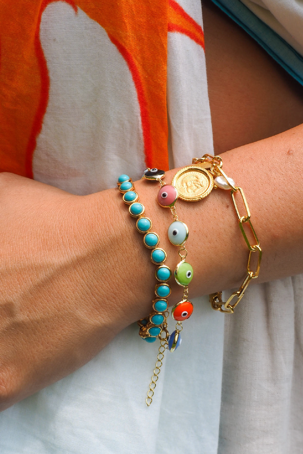 Selini Classic. 14K Gold Plated Sterling Silver or Sterling Silver. Evil Eye Bracelet. Greek Culture Jewelry. 