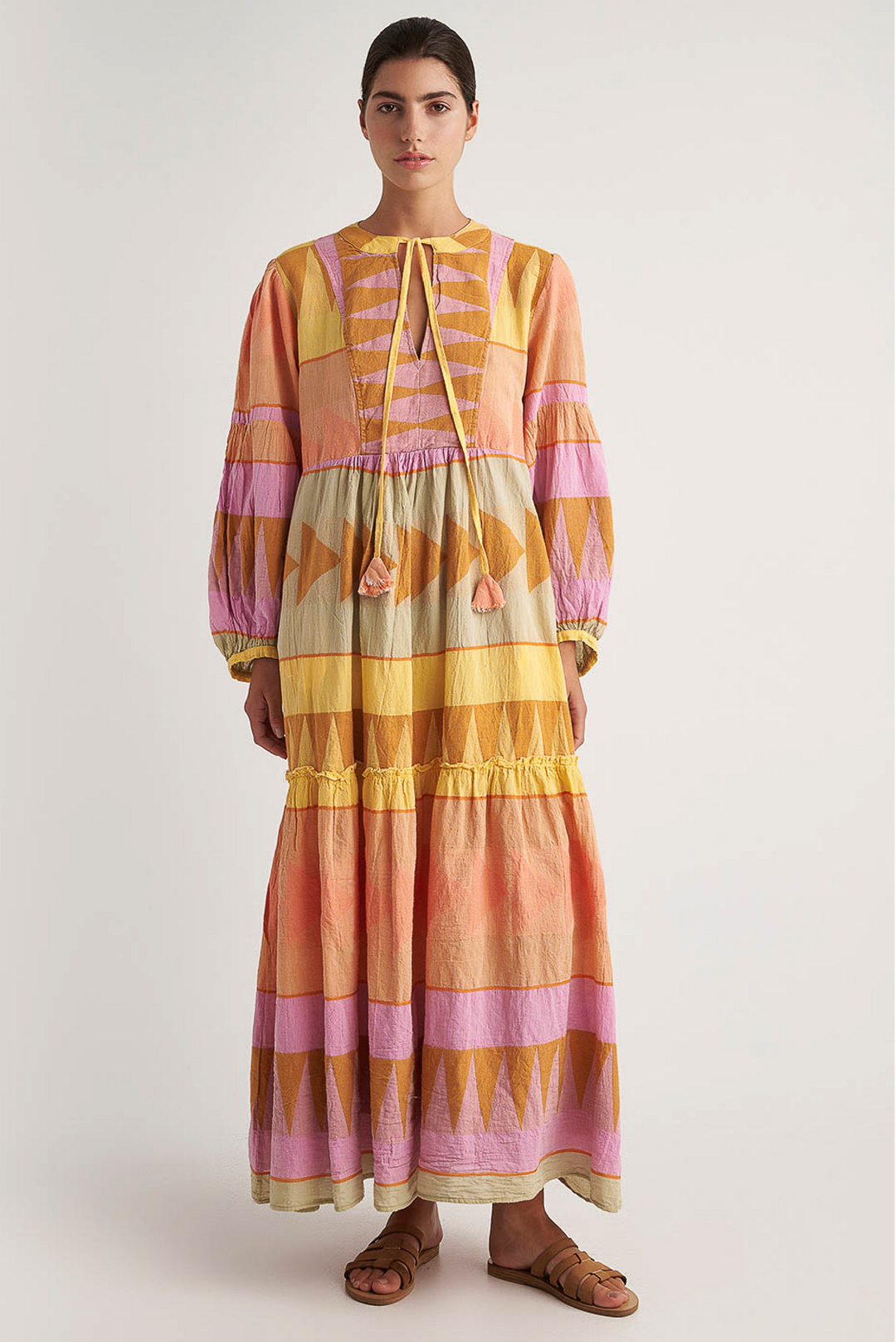 Antiparos Maxi Dress made by Greek brand, Pearl and Caviar, sold by Selini.