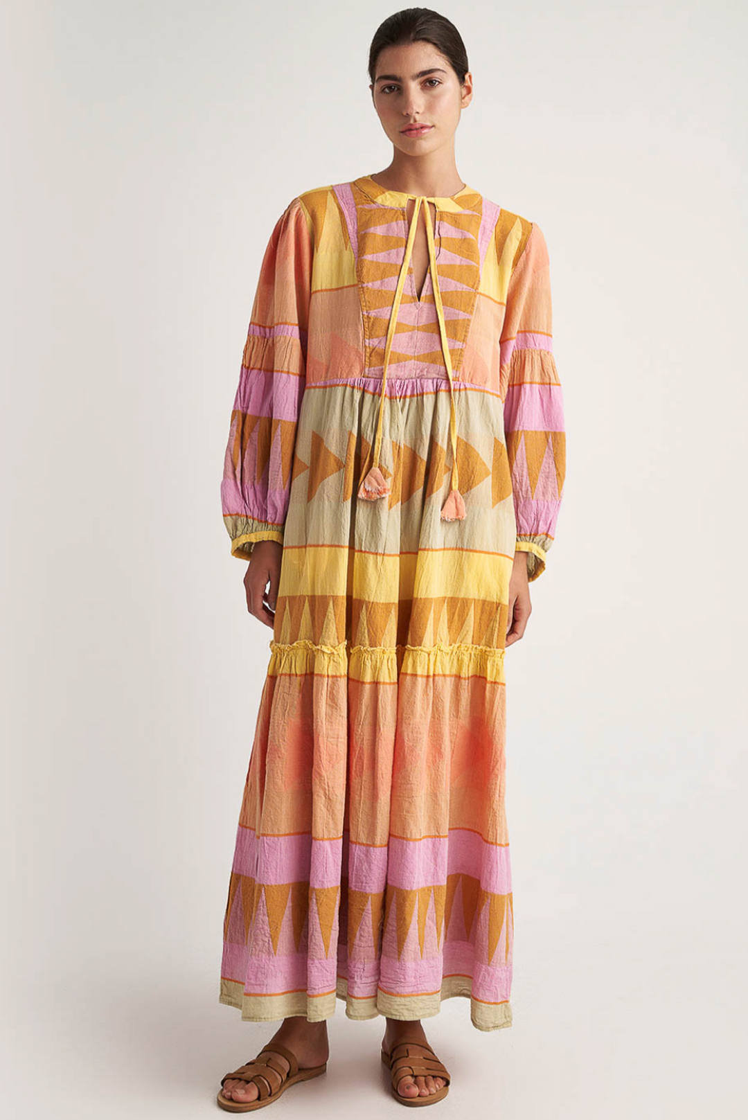 Antiparos Maxi Dress made by Greek brand, Pearl and Caviar, sold by Selini.