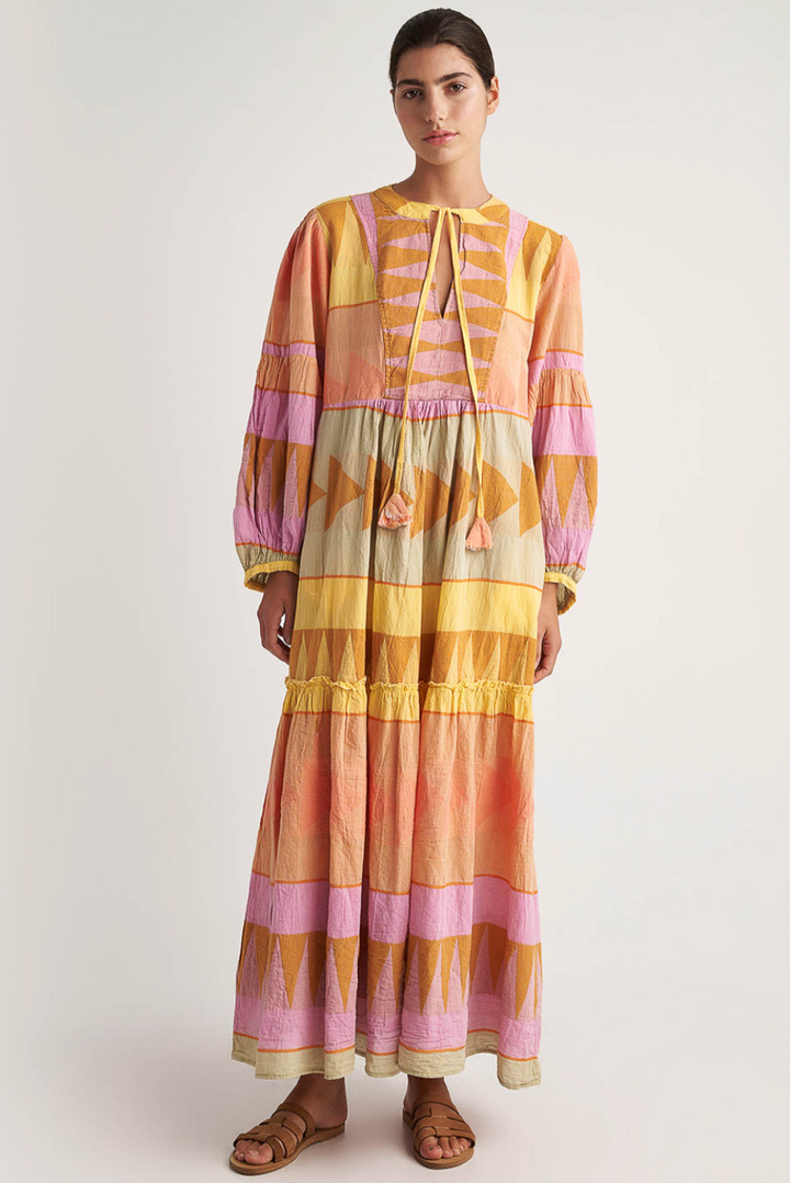 Antiparos Maxi Dress made by Greek brand, Pearl and Caviar, sold by Selini.