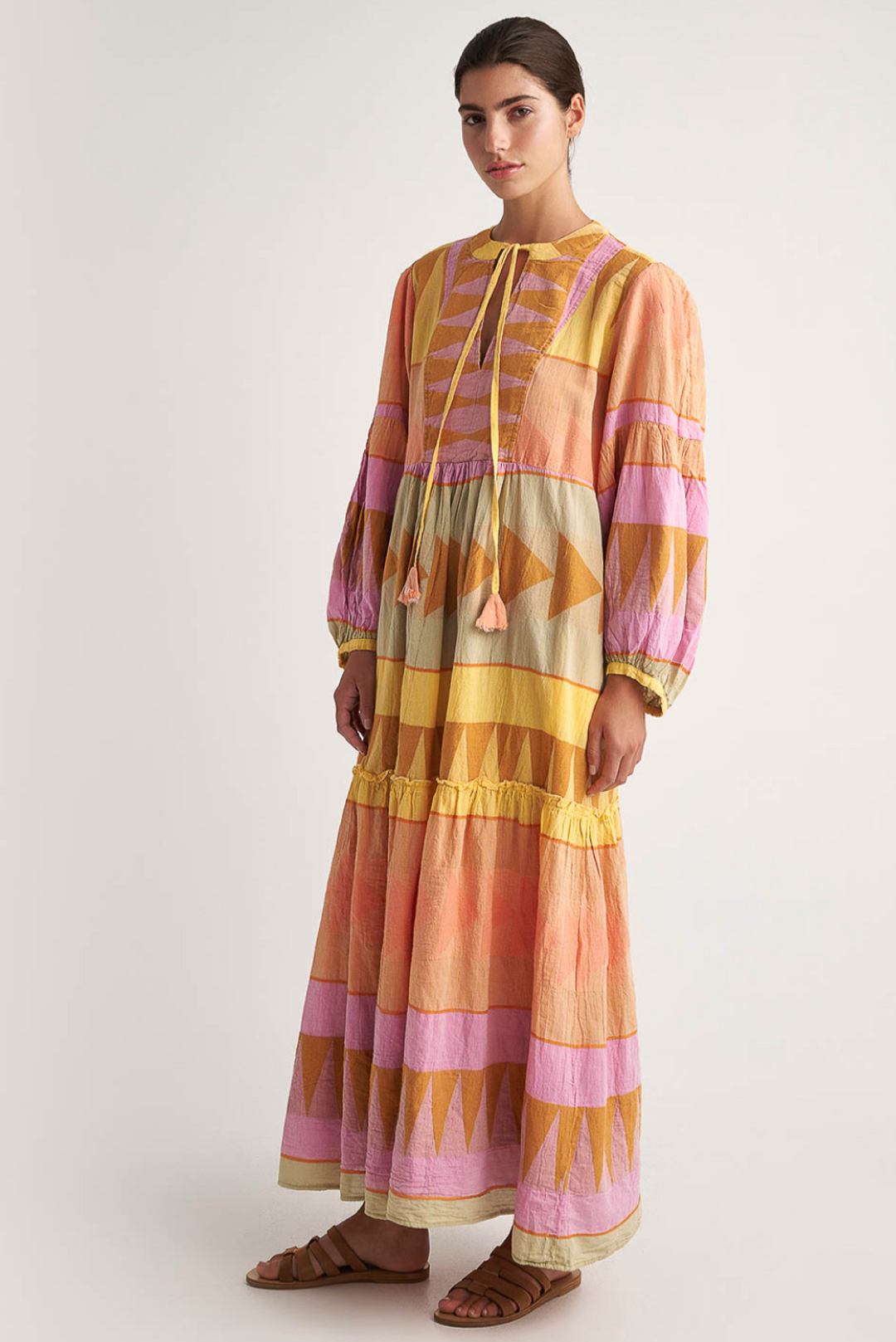 Antiparos Maxi Dress made by Greek brand, Pearl and Caviar, sold by Selini.