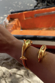 Made in Greece. 24k Plated Stainless Steel. Dolphin Cuff Bracelet. Adjustable Jewelry. 