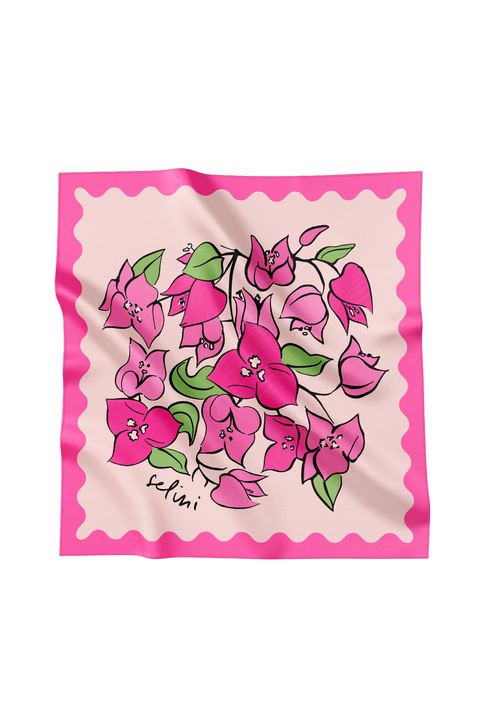 Selini Classic. 100% Silk. Pink Floral Scarf. Selini Creative Flower Designs. 