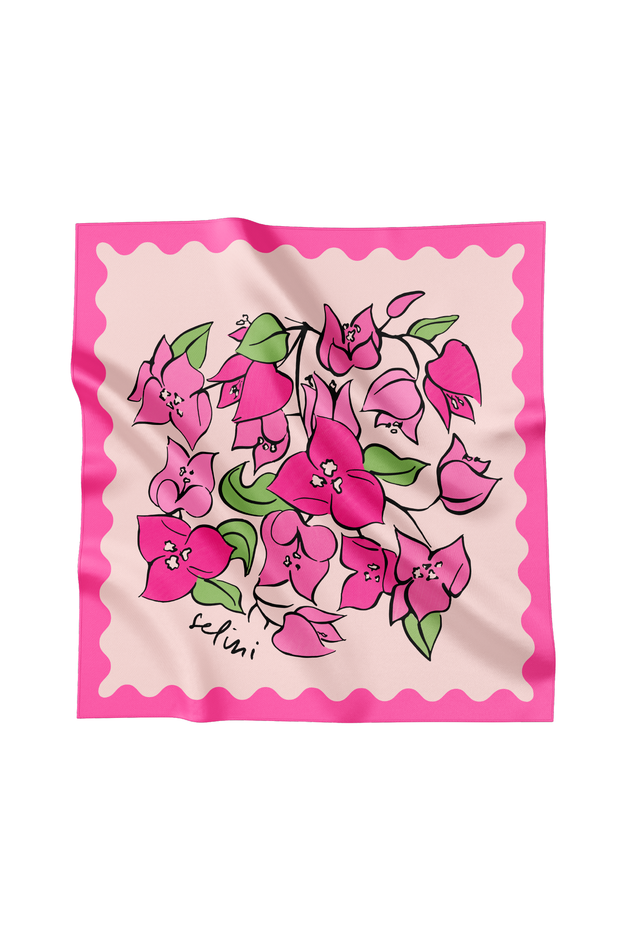 Selini Classic. 100% Silk. Pink Floral Scarf. Selini Creative Flower Designs. 