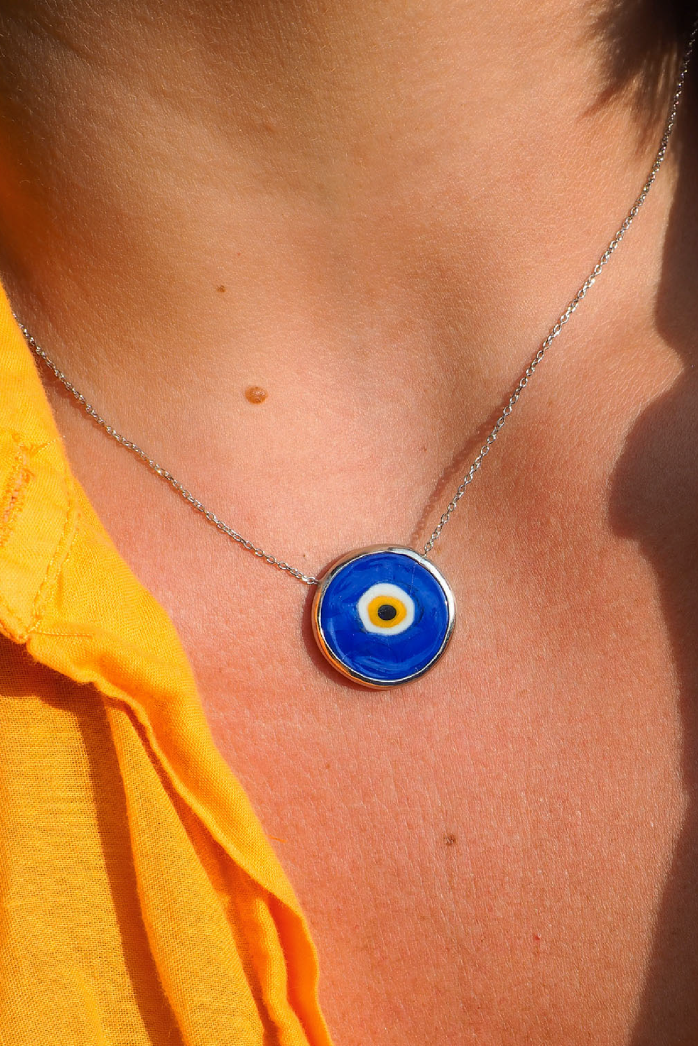 Selini Classic. Sterling Silver. Evil Eye Greek Jewelry. Layering Statement Necklace. 