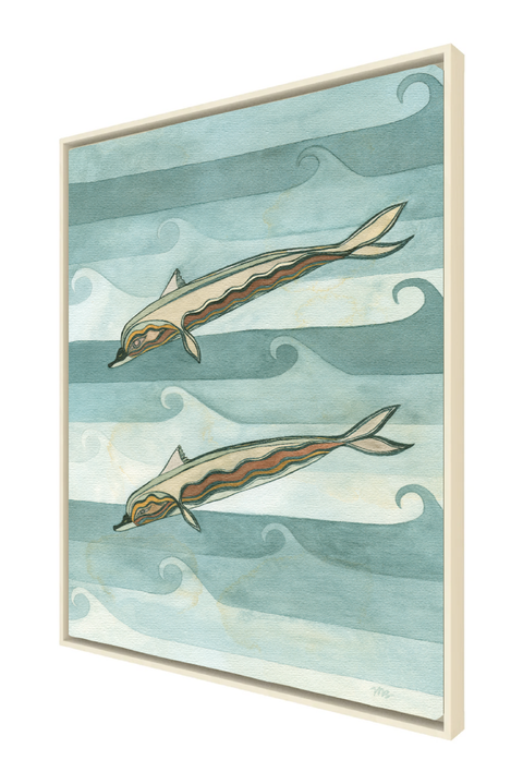 Dolphin Painting. Cool Color Tones. Greek Art. VNB Art.