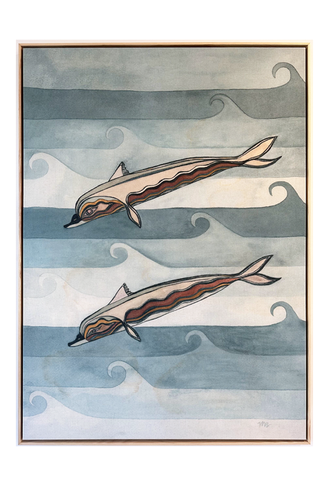 Dolphin Painting. Cool Color Tones. Greek Art. VNB Art.