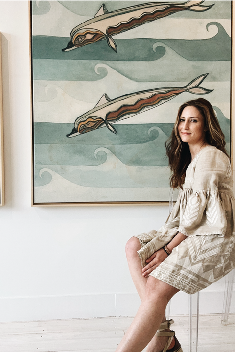 Dolphin Painting. Cool Color Tones. Greek Art. VNB Art.