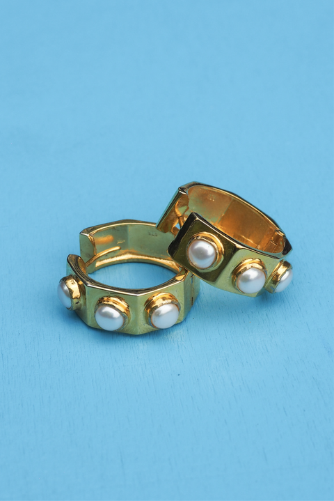  Made in Greece. Fine 925 Silver with 18k Gold Plating with Pearls. Beautiful Gold Hoops. Classic Greek Styled Earrings.