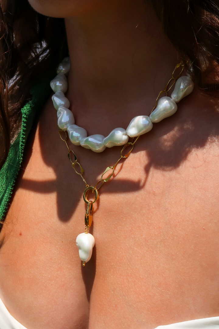 Made in Greece. Stainless Steel. Mother of Pearl Necklace. Summer Chunky Necklace. 