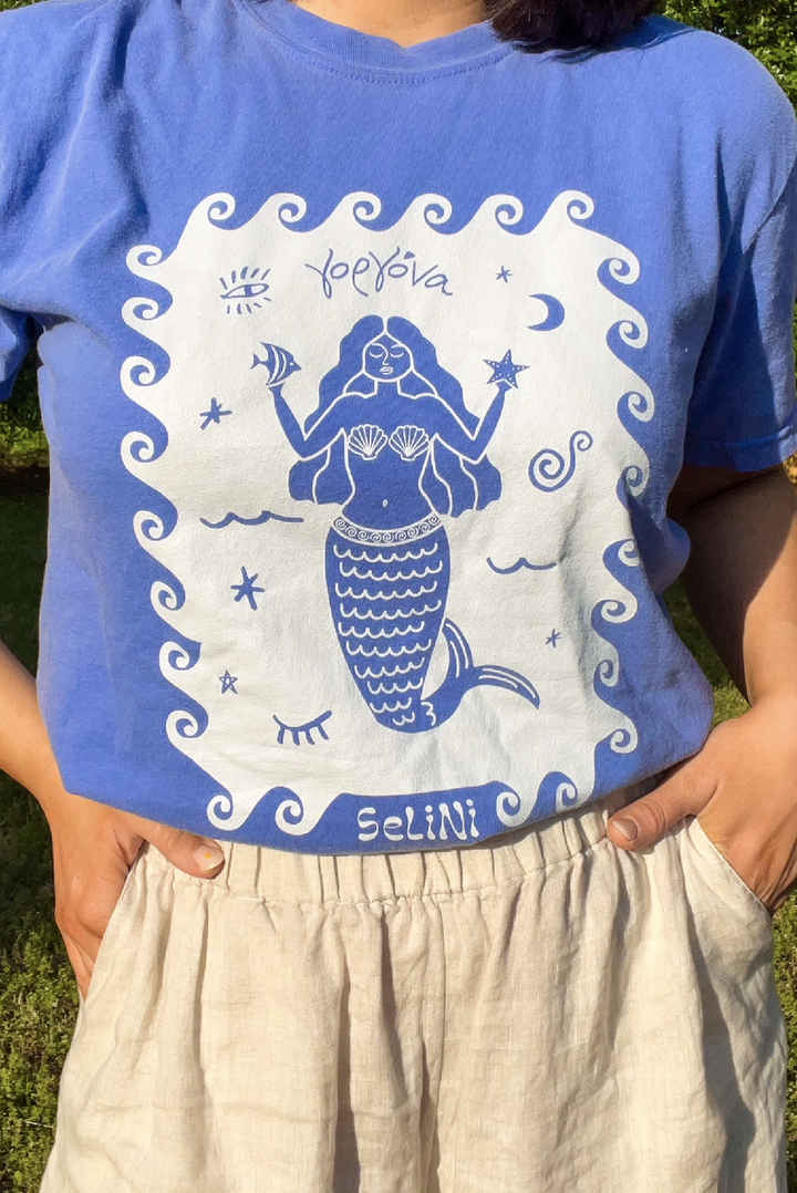 Gorgona Mermaid T-Shirt in Blue made by Greek brand, Selini.