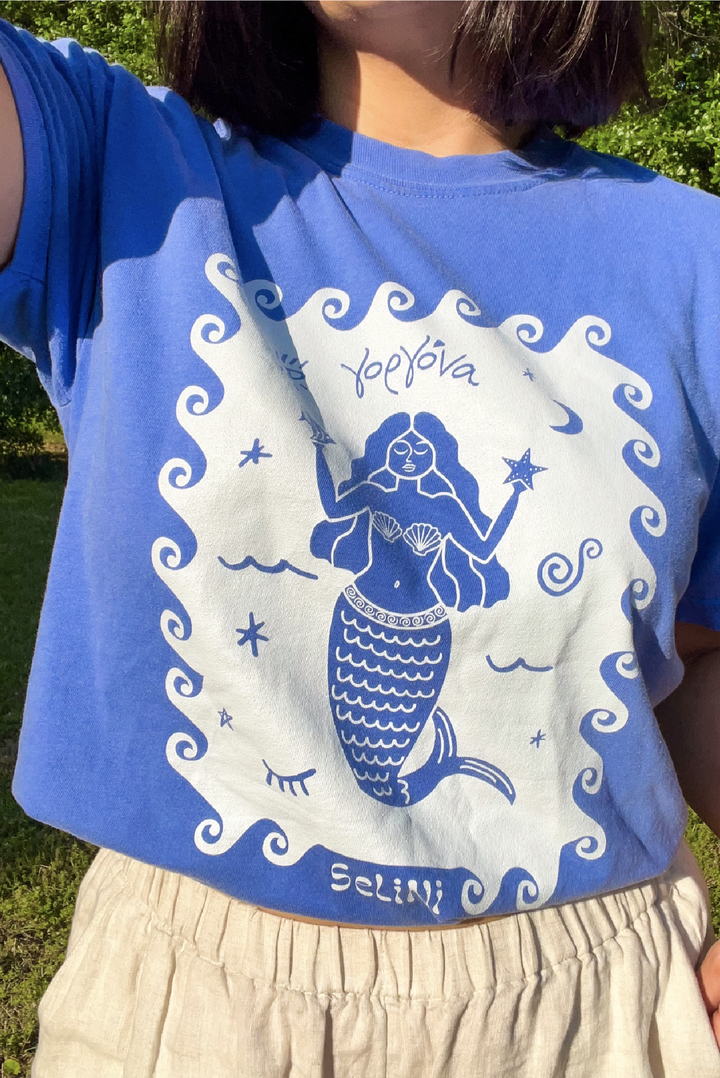 Gorgona Mermaid T-Shirt in Blue made by Greek brand, Selini.