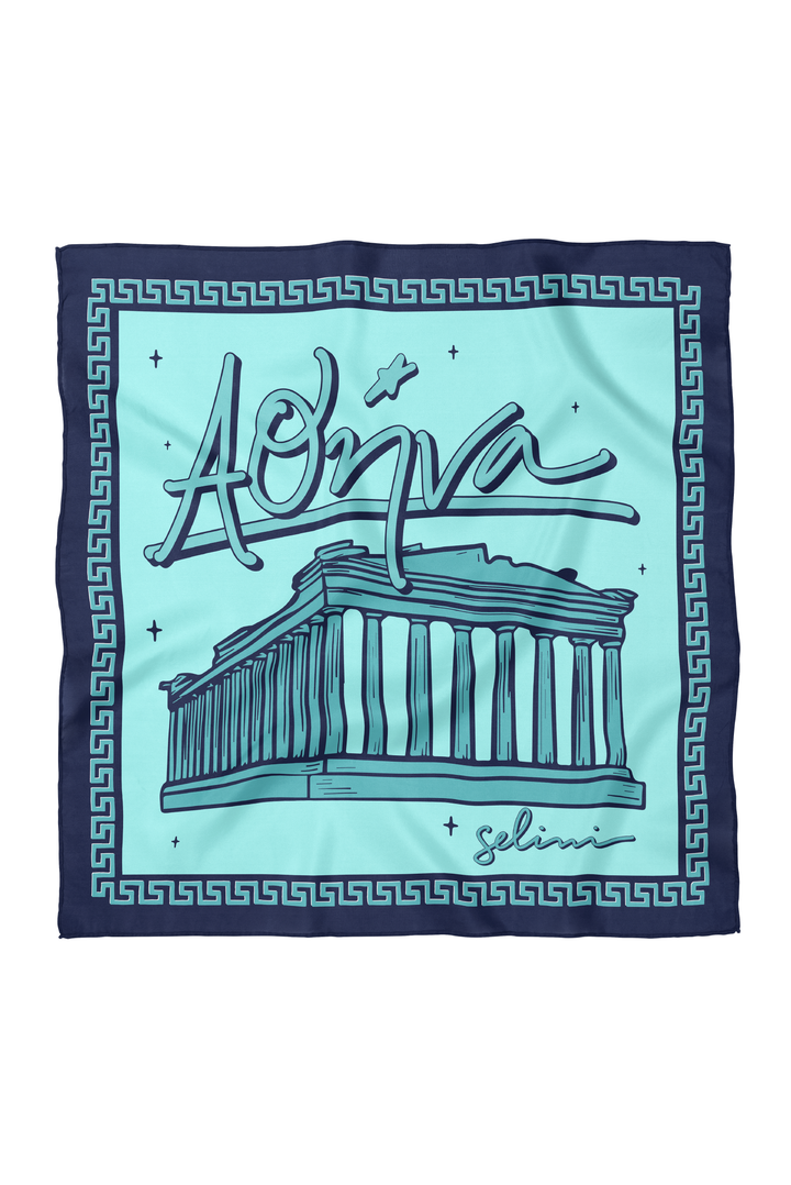 Athena Athens Silk Scarf made by Greek brand, Selini.