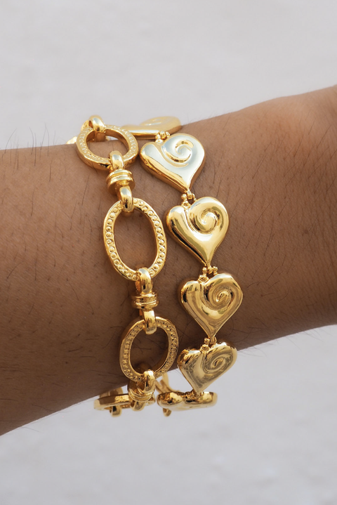 Made in Greece. Fine 925 Silver with 18K Gold Plating. Heart Bracelet. Stackable Jewelry. 