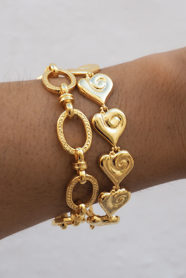 Made in Greece. Fine 925 Silver with 18K Gold Plating. Heart Bracelet. Stackable Jewelry. 