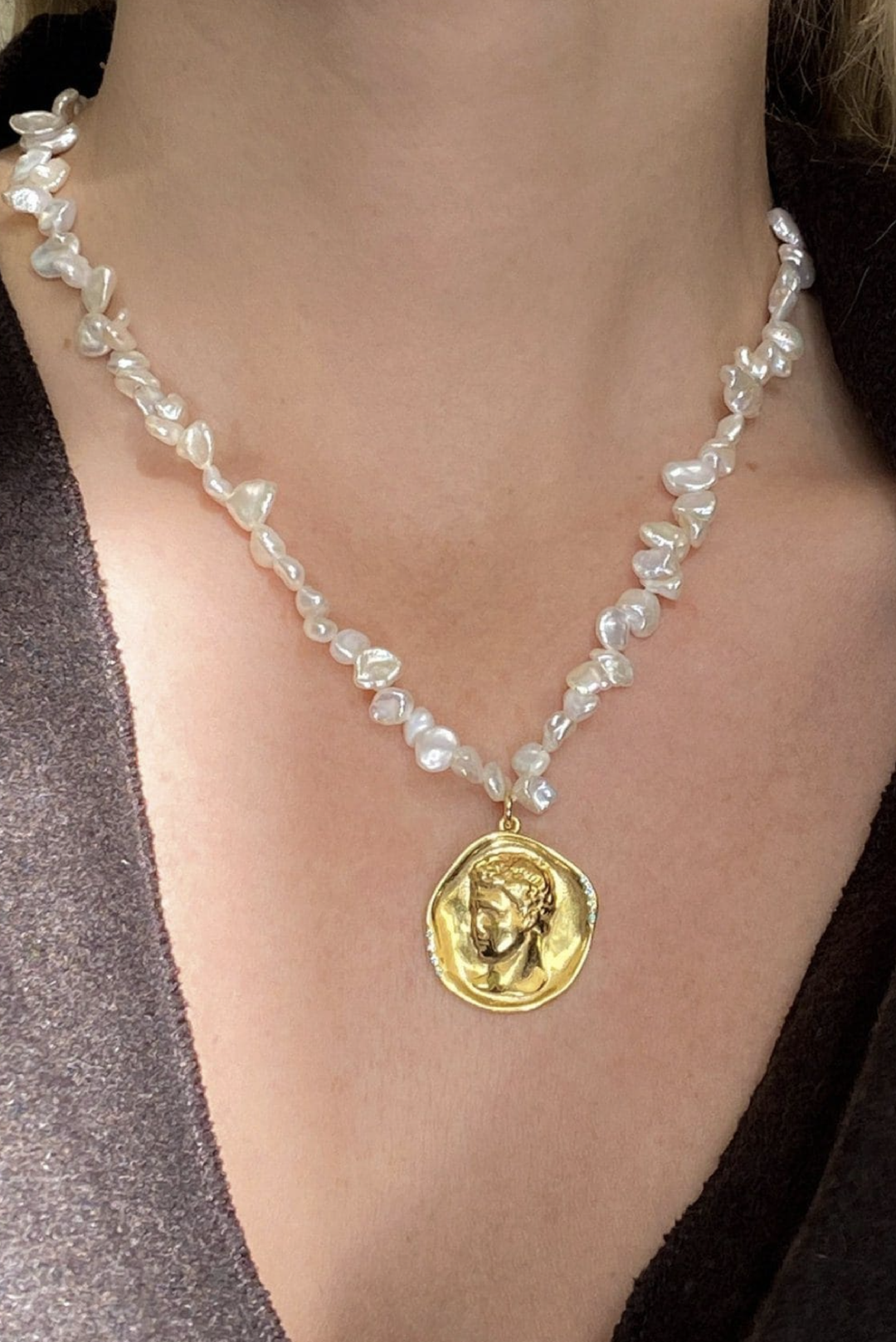 Hermis Lustre Pearl Necklace made by Greek brand Hermina Athens, sold by Selini.