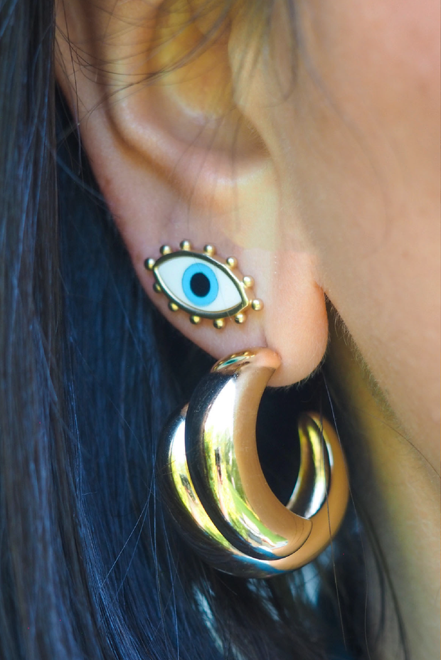 Selini Classic. Gold Plated Brass. Evil Eye Earrings. Greek Jewelry. 