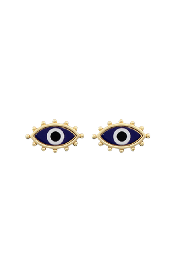 Selini Classic. Gold Plated Brass. Evil Eye Earrings. Greek Jewelry. 