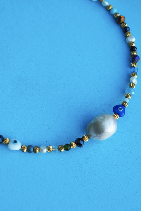 Made in Greece. Freshwater Baroque Pearls. 24K Gold Plated Beads. Statement Summer Choker. 