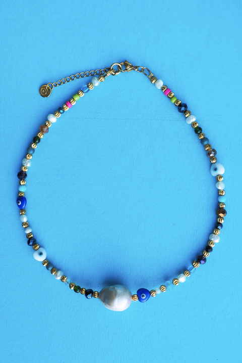 Made in Greece. Freshwater Baroque Pearls. 24K Gold Plated Beads. Statement Summer Choker. 
