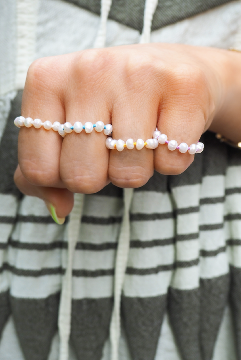 Made in Greece. Freshwater Cultured Pearls. Nylon Thread. Simple Stack Ring.