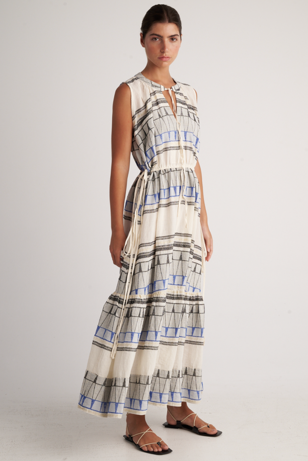 Made in Greece. 100% Cotton. Blue and White Maxi Dress. Greek Inspired Design. 