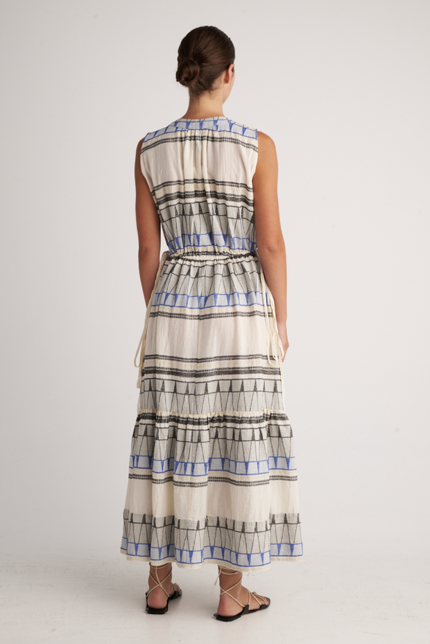 Made in Greece. 100% Cotton. Blue and White Maxi Dress. Greek Inspired Design. 