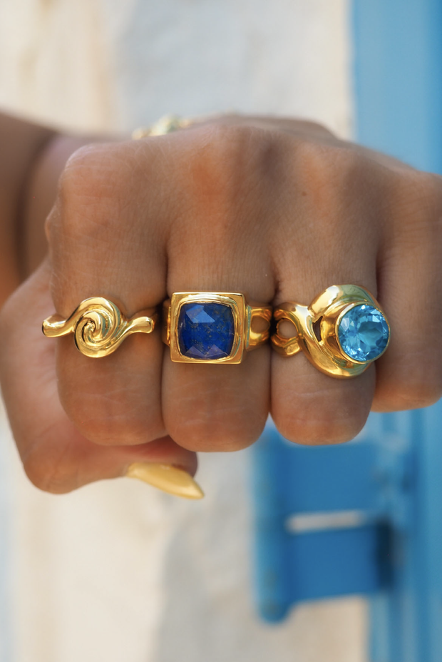  Made in Greece. Lapis Stone Ring. Fine 925 Silver with 18k Gold Plating. Statement Ring. 