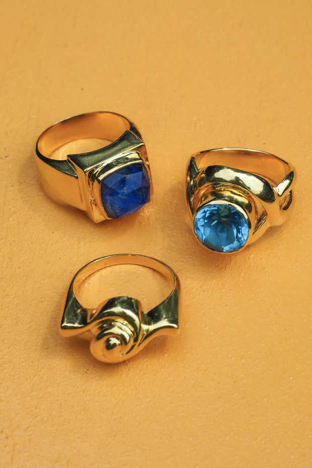  Made in Greece. Lapis Stone Ring. Fine 925 Silver with 18k Gold Plating. Statement Ring. 