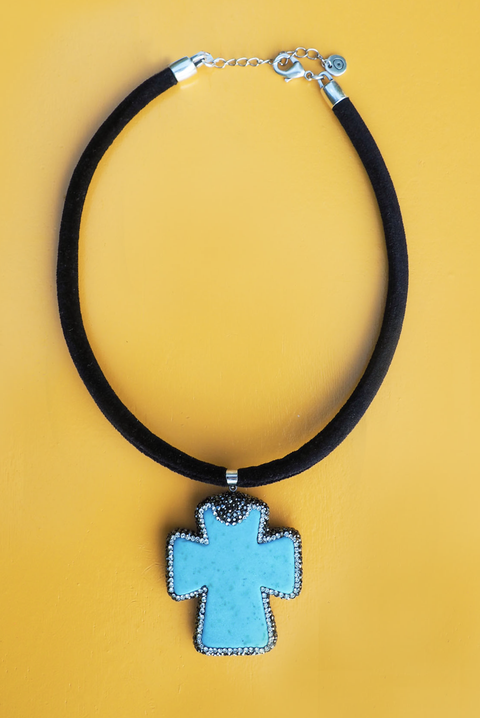 Made in Greece. Turquoise Cross Necklace. Greek Inspired Jewelry. Statement Jewelry. 