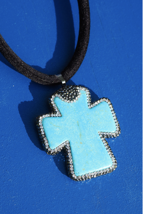 Made in Greece. Turquoise Cross Necklace. Greek Inspired Jewelry. Statement Jewelry. 