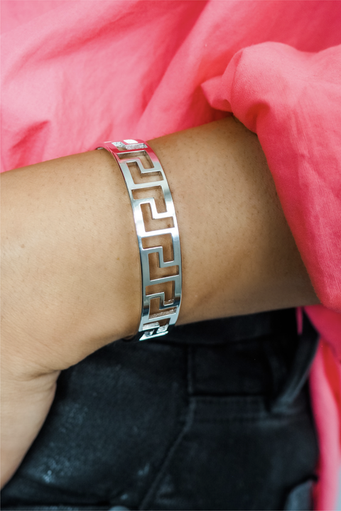 Selini Classic. Rhodium or Brass. Greek Inspired Cuff Bracelet. Adjustable Jewelry. 