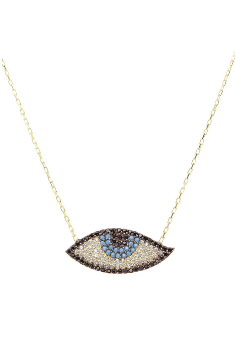 Selini Classic. 14K Gold Plated Sterling Silver. Evil Eye Necklace. Greek Jewelry. 
