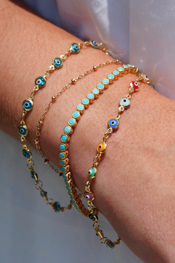 Mini All Eyes Bracelet. Selini. Bracelet stack. Made in Greece. Evil Eye. Gold Jewelry. 