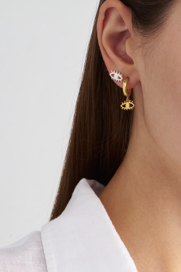 Made in Greece. Gold Plated Sterling Silver. Evil Eye Earrings. Stud Earrings. 