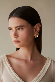 Classic Greek Jewelry. 14KT Gold Platted Brass. Earrings studded with Pearls. Statement Jewelry. 