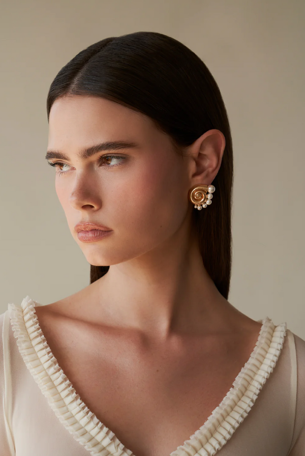 Classic Greek Jewelry. 14KT Gold Platted Brass. Earrings studded with Pearls. Statement Jewelry. 