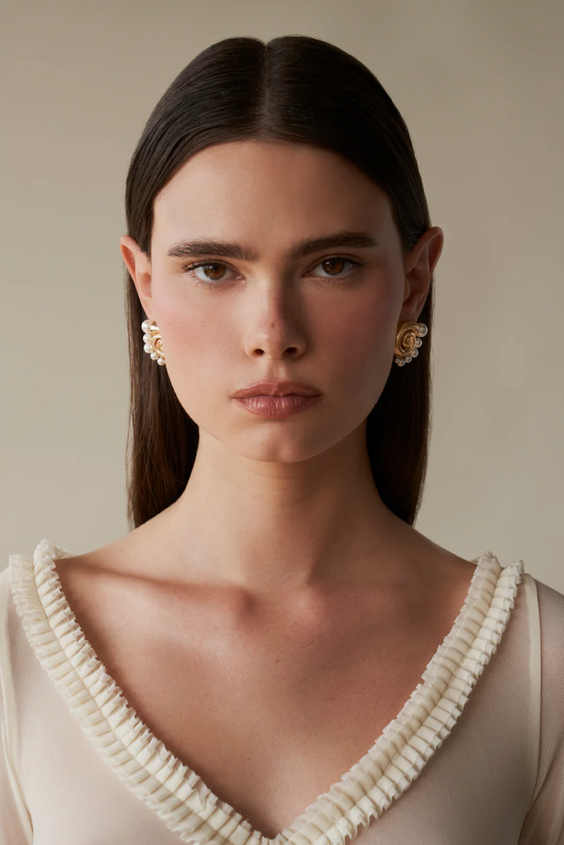 Classic Greek Jewelry. 14KT Gold Platted Brass. Earrings studded with Pearls. Statement Jewelry. 