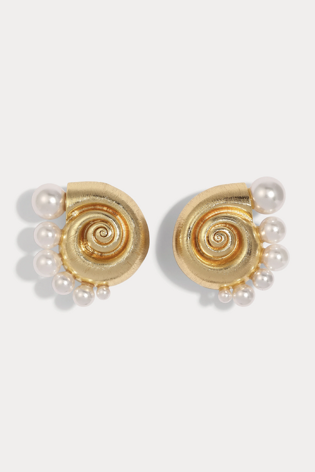 Classic Greek Jewelry. 14KT Gold Platted Brass. Earrings studded with Pearls. Statement Jewelry. 