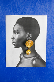 Made in Greece. Gold Statement Jewelry. Unique Earrings. Swirl Design with Dangle.