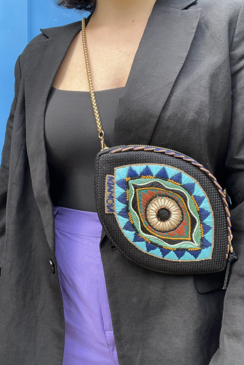 Iris Belt Bag in Black and Blue