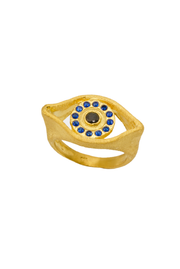 Made in Greece. Sterling Silver Plated in Gold. Evil Eye Ring. Greek Inspired Jewelry. 